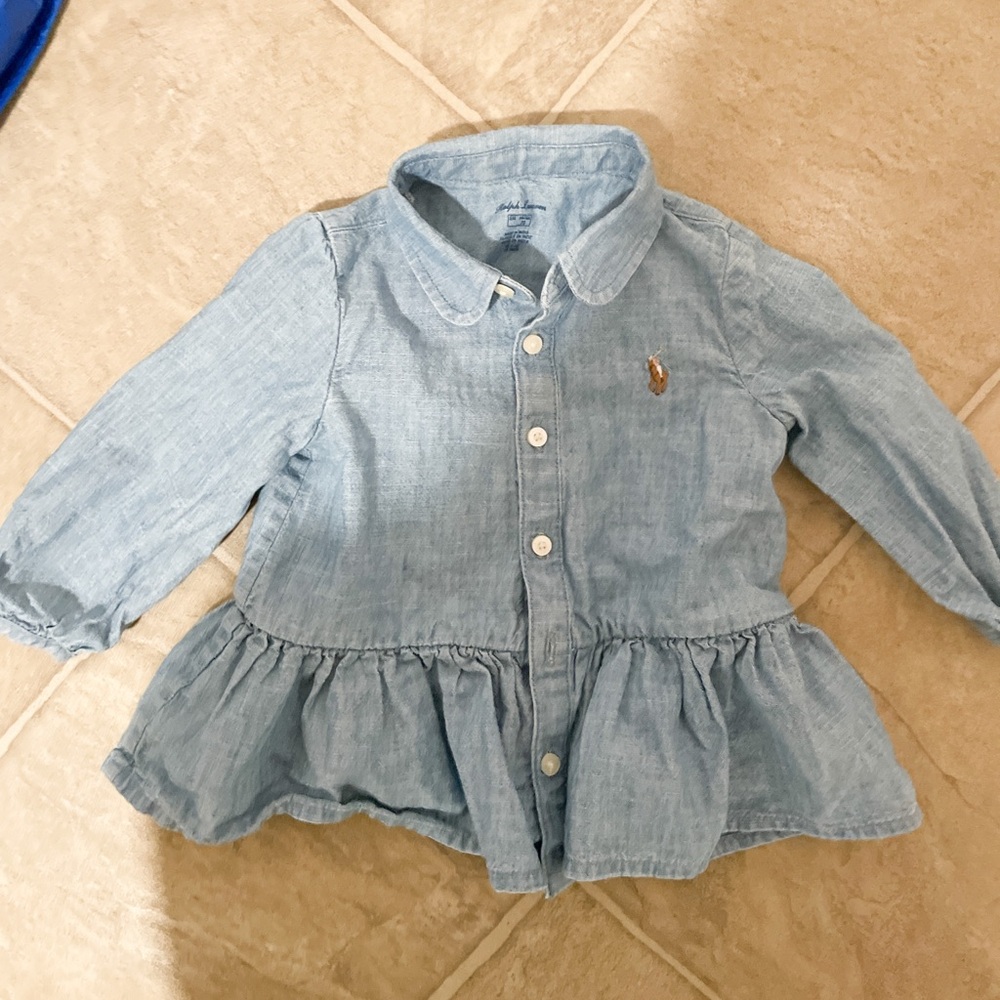 Ralph Lauren Baby Girl Indigo Blue Button Down Shirt size 6M - Picture 1 of 3